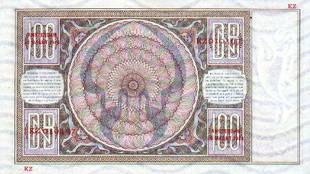 100 guilders back or reverse side bill image from https://www.banknotes.com/NL5R.JPG