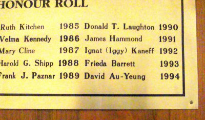 David Au-Yeung on Honour Roll 1994 City of Mississauga