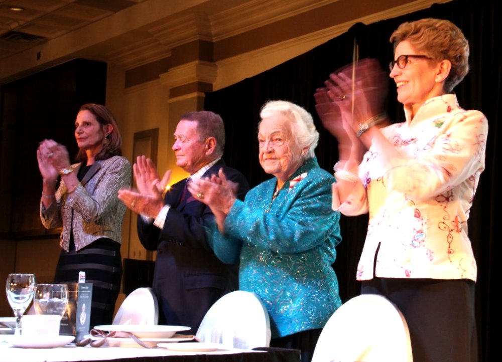 Didi and Ignat Kaneff, Honourary Co-Chairs, wth Tribute Dinner honouree, Mayor Hazel McCallion and Ontario Premier Kathleen Wynne photo by Mike Douglas, Mississauga Life Google image from http://www.mississaugalife.ca/wp-content/uploads/2014/03/Community-Living-Tribute-Dinner-076.jpg