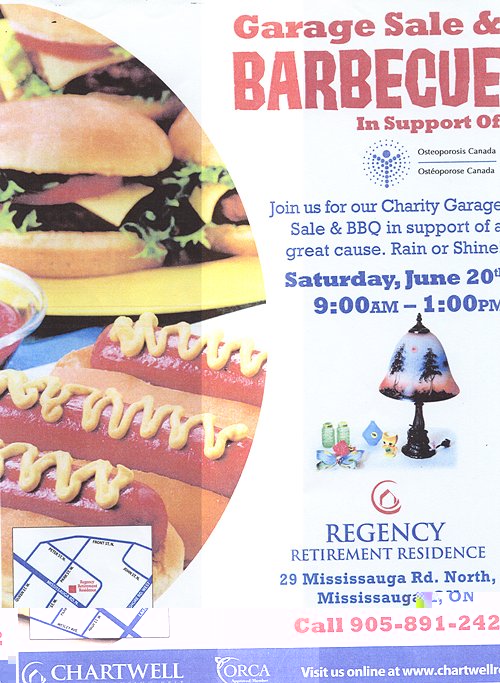 Regency Retirement Residence, Charity Garage Sale and BBQ in Support of Osteoporosis Canada - Poster at Older Adult Centre