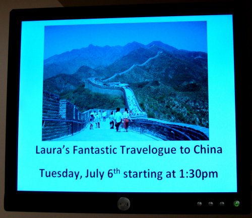 Laura's Fantastic Travelogue of China - Video display at Square One Older Adult Centre Photo by I Lee