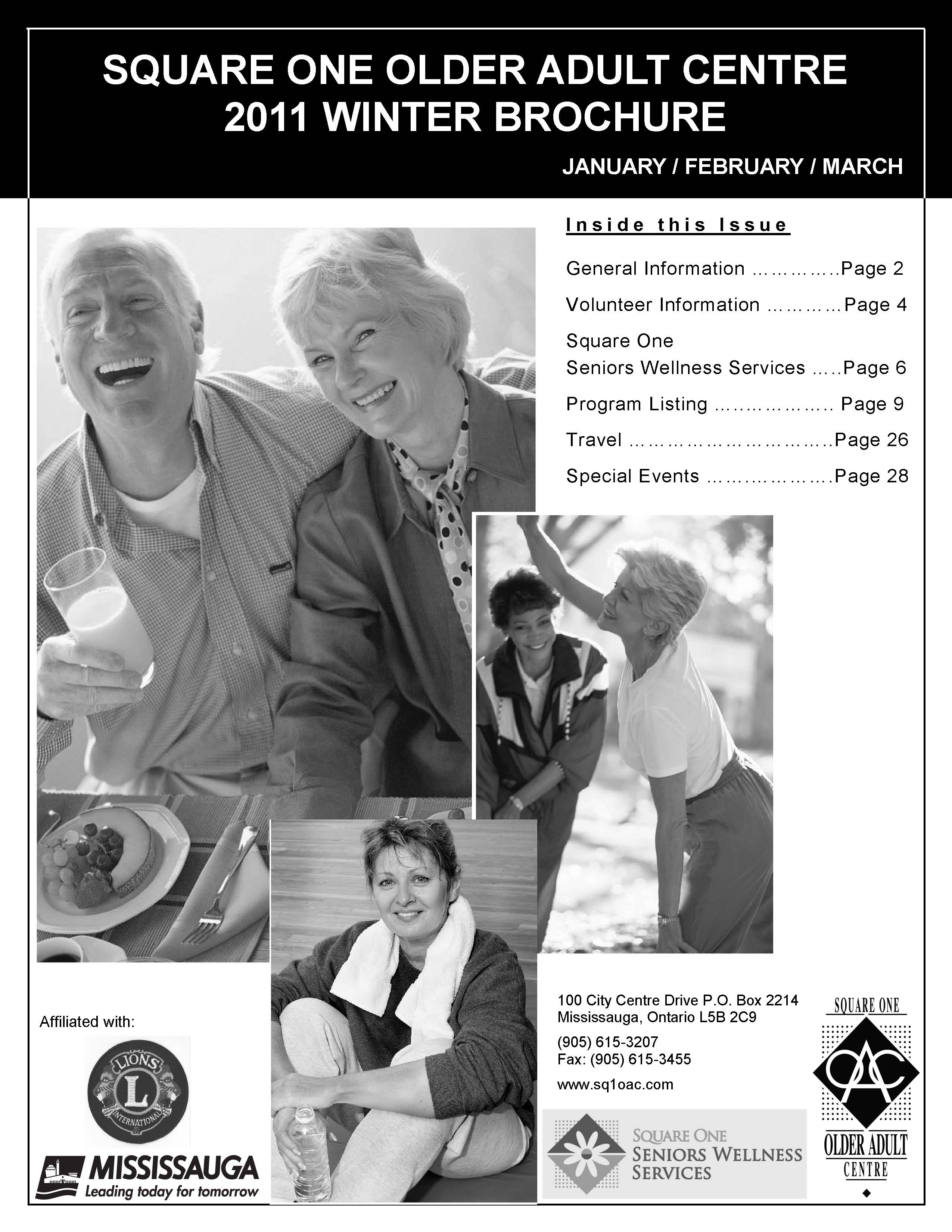 Square One Older Adult Centre Winter Activity Guide January - March 2011 - Cover Page