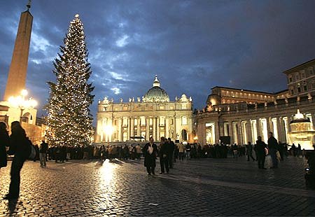Vatican's heavenly evergreen Christmas tree, St. Peter's Square, Rome.