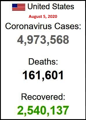 4,973,568 US Cases from Worldometer Aug 5, 2020