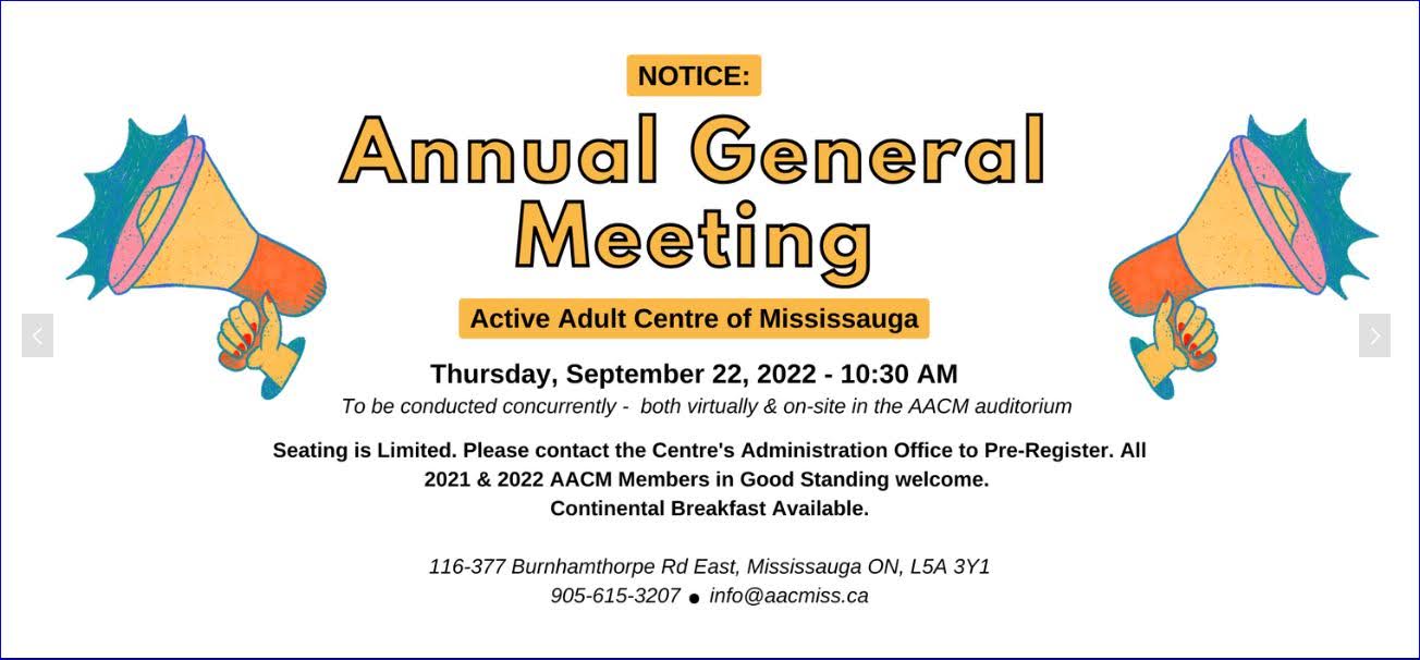 AGM at Active Adult Centre of Mississauga 22 Sep 2022