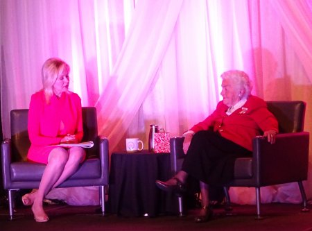 Mayor Bonnie Crombie interviews former mayor Hazel McCallion 12 April 2017