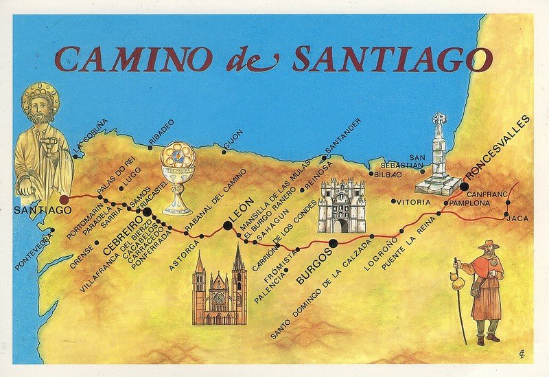 Camino de Santiago Route Google image from http://www.fourjandals.com/wp-content/uploads/2013/03/Camino-de-Santiago-Route.jpg