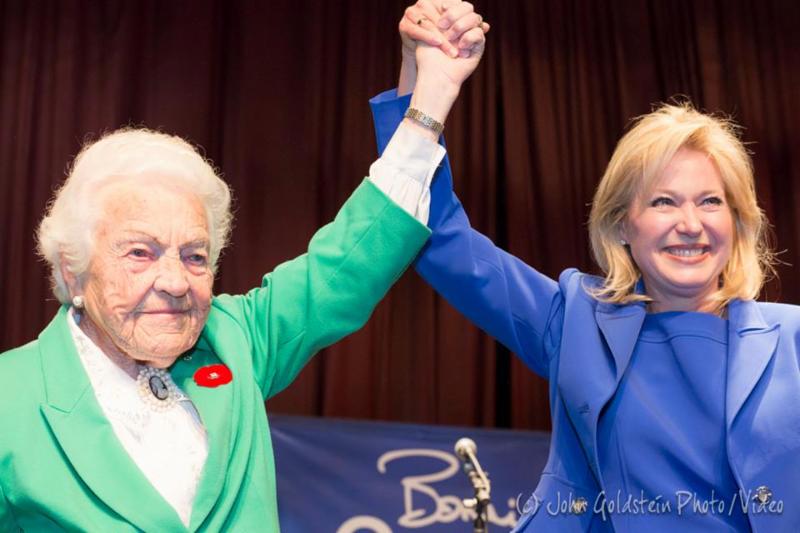 Hazel McCallion congratulates Bonnie Crombie on her win at the Pope John Paul II Polish Cultural Centre photo by John Goldstein Photo