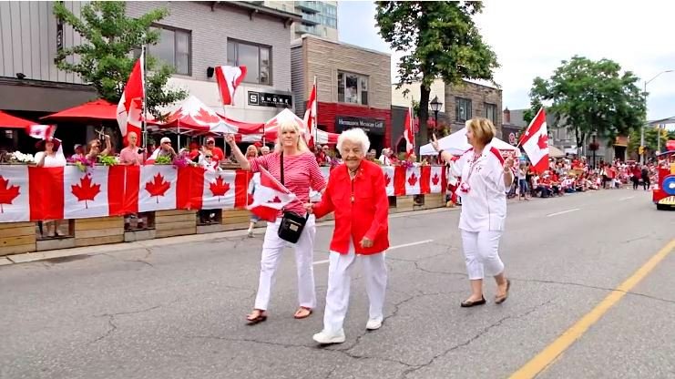 Hazel McCallion at Port Credit Paint the Town Red Hazel McCallion Canada Day Parade, 1 July 2016. Photo credits: Sanborg, Vimeo