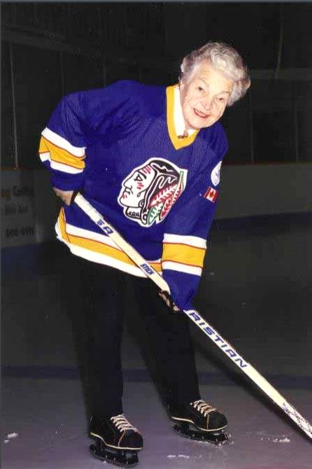 Hazel McCallion Hockey Player, circa 1970s, 1980s, or 1990s. Photo credits: Minor Hockey Tribute to Hazel McCallion