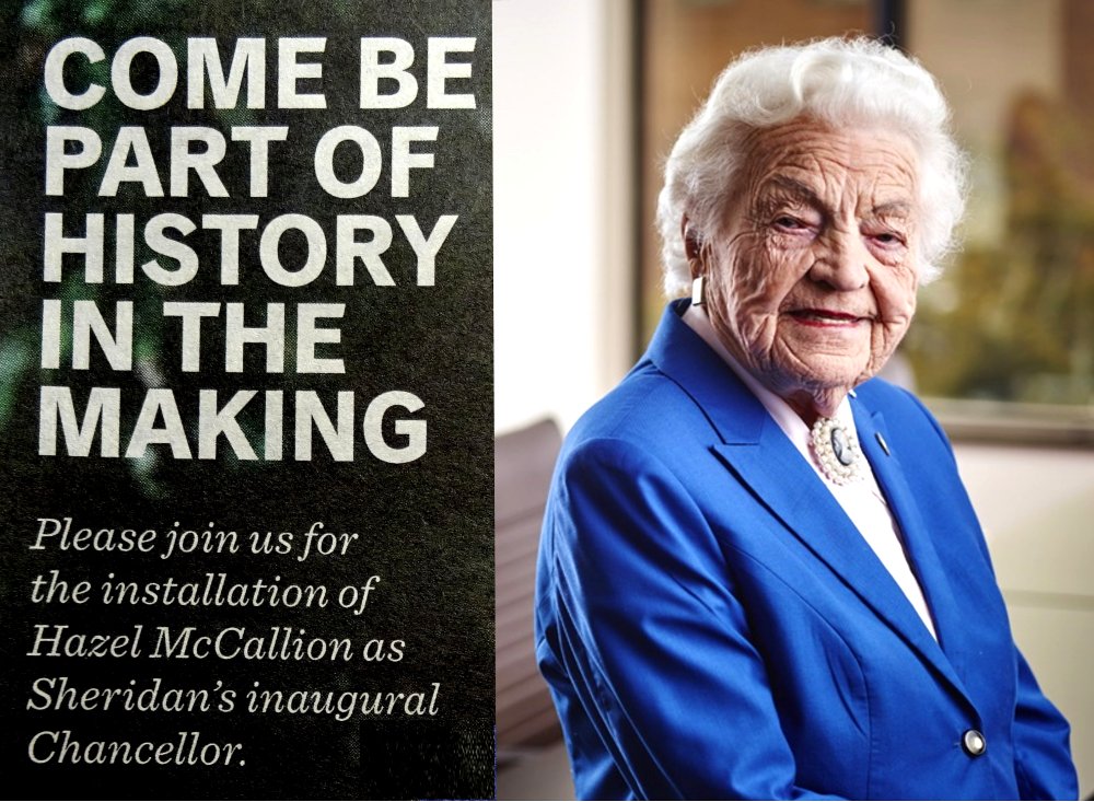 Come Be Part of History in the Making poster adapted from Mississauga News, Thursday, June 2, 2016, page 29 Google image from https://www.sheridancollege.ca/news-and-events/news/hazel-mccallion-installed-as-inaugural-chancellor-of-sheridan.aspx