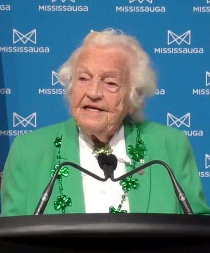 Hazel McCallion speaks at a March 17, 2021 news conference Google image from https://tinyurl.com/28psf2be