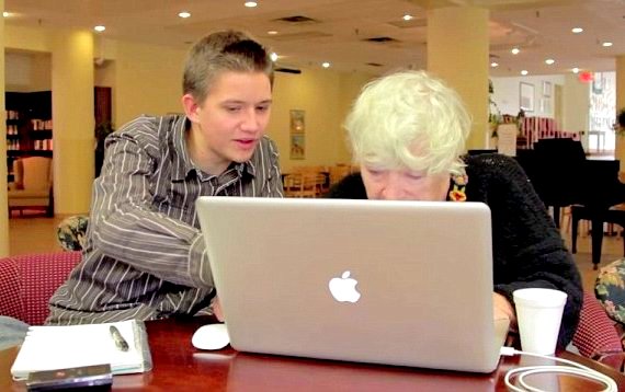 Teens Teach Elderly Use Internet Google image from https://www.dailymail.co.uk/news/article-2765167/From-hilarious-heart-warming-Documentary-shows-happens-teens-teach-elderly-use-Internet-post-RAP-videos.html