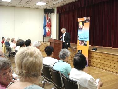 Gerry Phillips giving talk on HST to seniors at Older Adult Centre 14 June 2010 Photo by Lina Zita