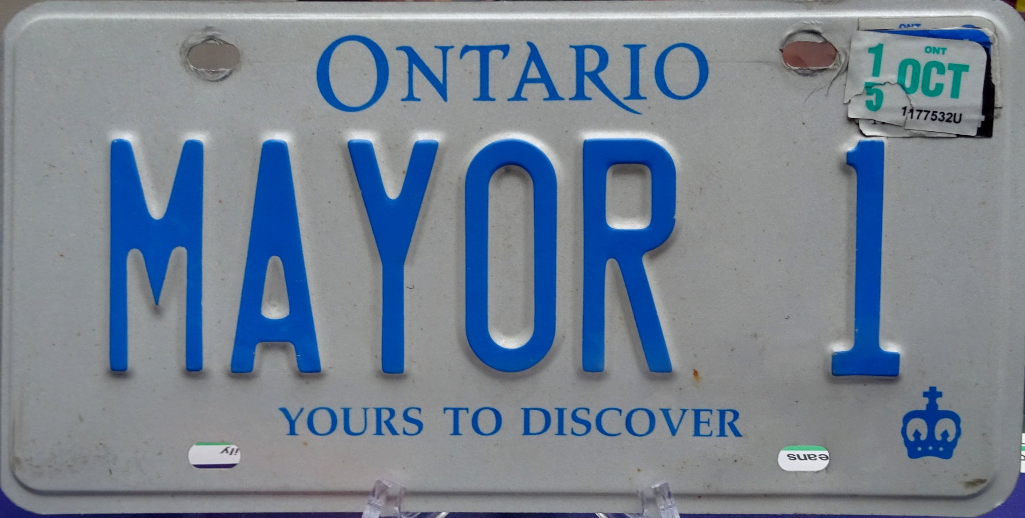 MAYOR 1 - Former Mississauga mayor Hazel McCallion's Car Licence Plate expired Oct. 2015. Photo by I Lee, 12 April 2017 at 