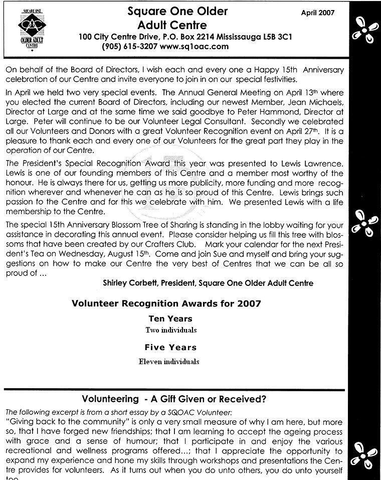 Older Adult Centre Members' News April 2007 page 1