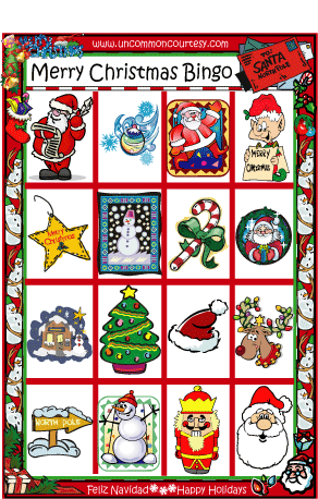 Christmas Bingo from Google image http://www.uncommoncourtesy.com/2004ChristmasWeb2.gif
